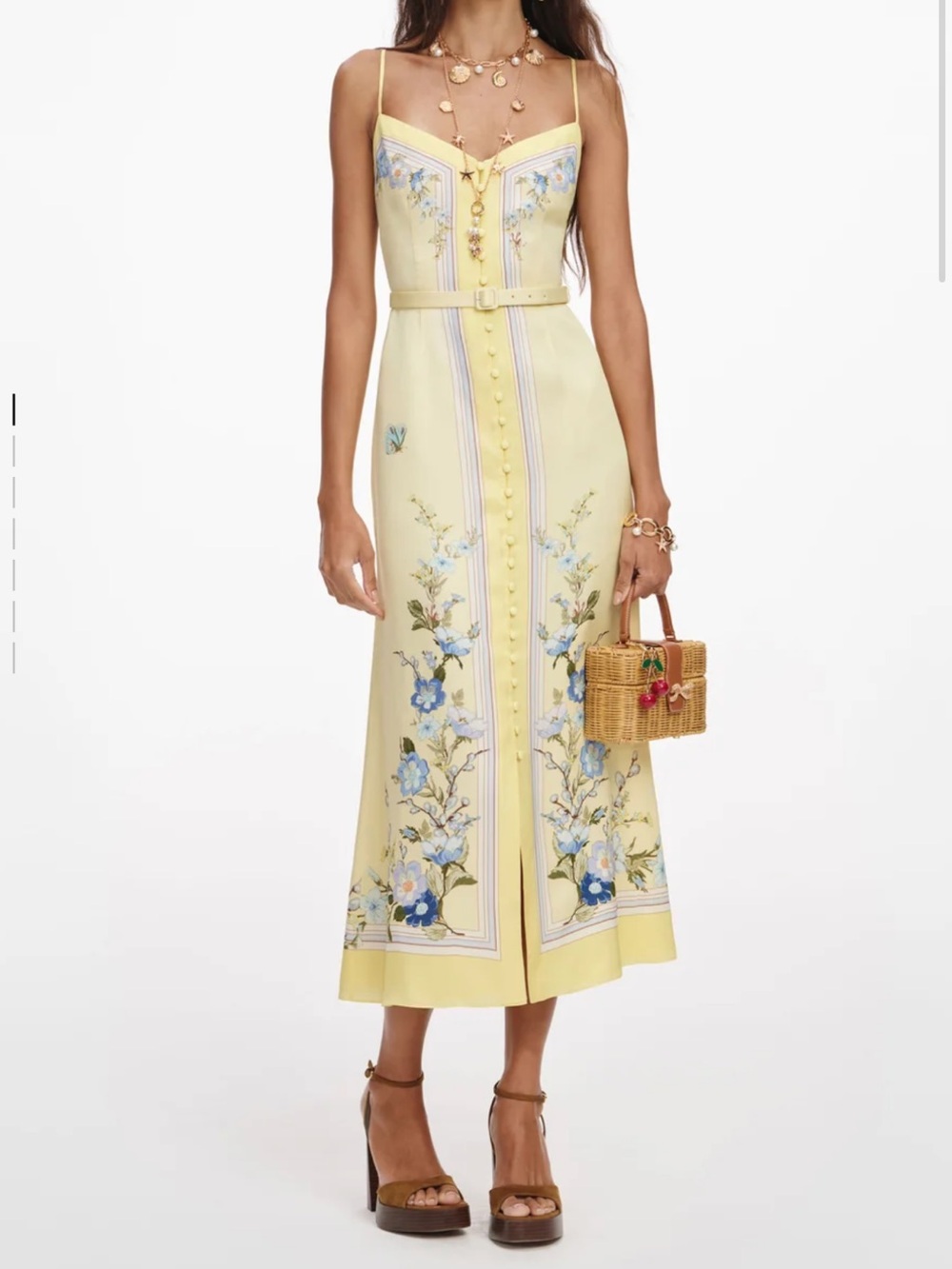 Self-Portrait Yellow Floral Midi Dress Size 4 NWT